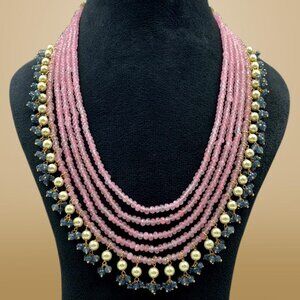 Stunning Onyx Beads Multi Layer Necklace, Elegant Layering Necklace